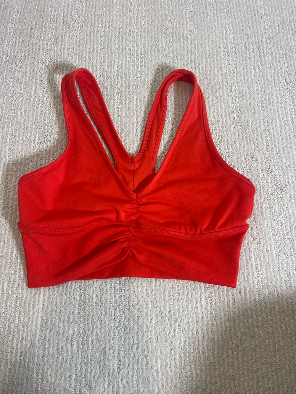 ALO Yoga Red Ruched V-Back Sports Bra